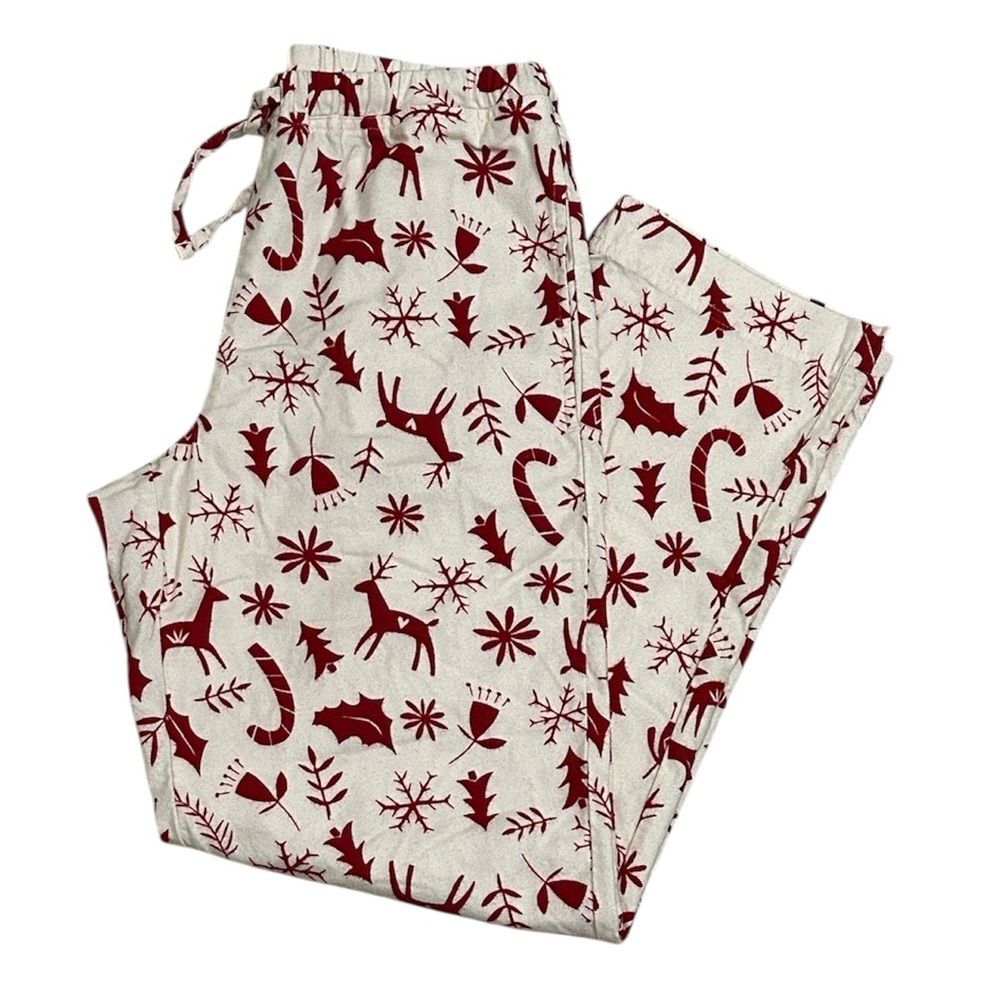 Hanna Andersson Christmas Nordic Flannel PJ Pajama Pants Red Cream XS